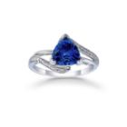 Womens Diamond Accent Blue Sapphire Sterling Silver Bypass Ring