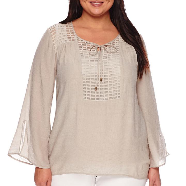 Alyx 3/4-sleeve Gauze Top With Grid Detailing - Plus