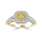 Womens 1 Ct. T.w. Color Enhanced Yellow Diamond 14k Gold Halo Ring