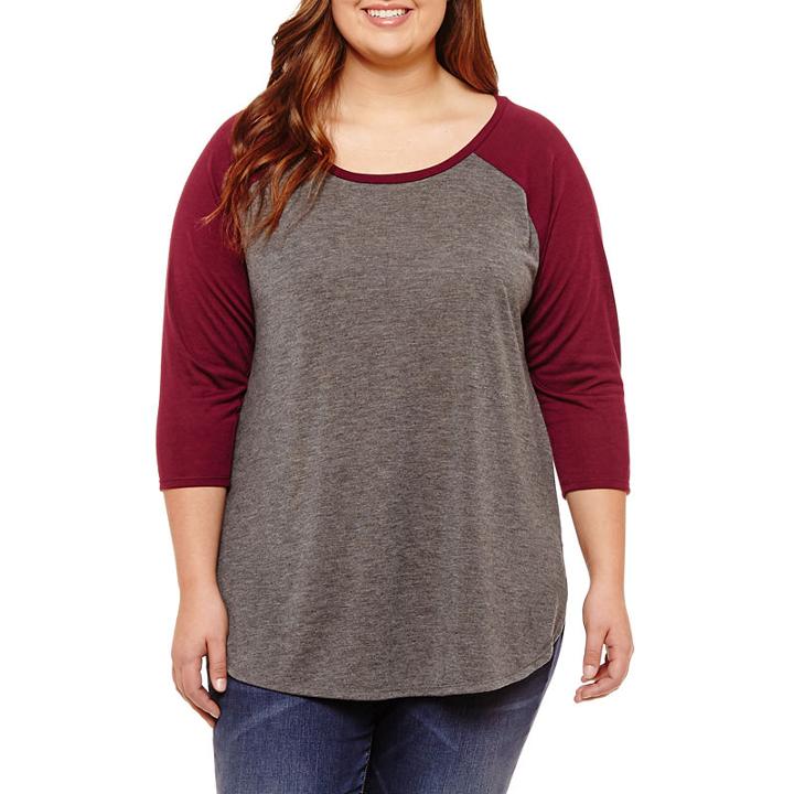 City Streets 3/4 Sleeve Round Neck Camouflage T-shirt-womens Juniors Plus