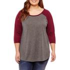 City Streets 3/4 Sleeve Round Neck Camouflage T-shirt-womens Juniors Plus