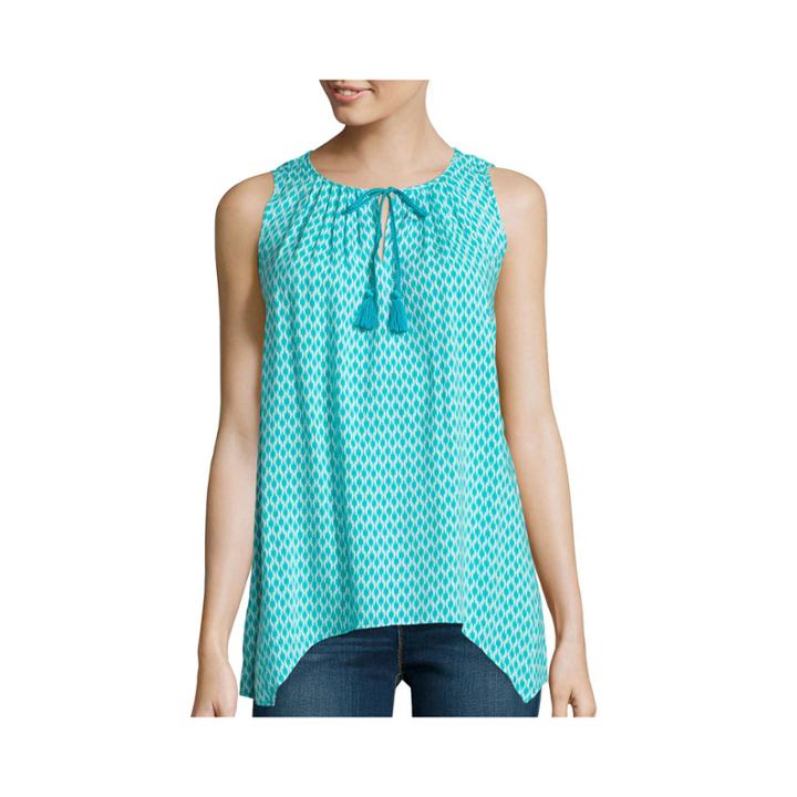 Stylus&trade; Pleated Tassel Tank Top