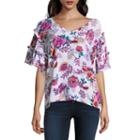 A.n.a Short Sleeve V Neck Woven Ruffled Blouse