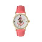 Olivia Pratt Womens Floral Anchor Dial Coral Leather Watch 15004