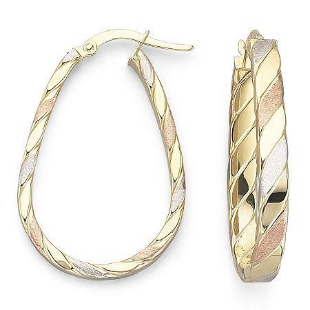 Satin Tri-tone 10k Gold Hoop Earrings
