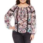 Boutique + 3/4 Sleeve Keyhole Neck Woven Blouse-plus