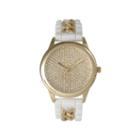 Olivia Pratt Womens Gold-tone Rhinestone Dial White Silicone Band With Chainlink Accents Watch 8213