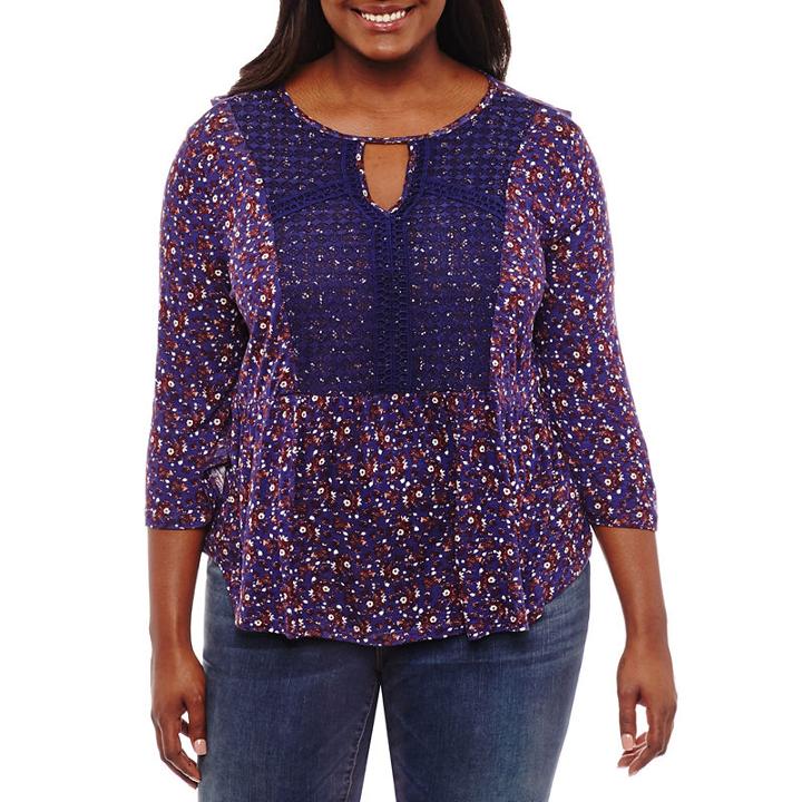 Self Esteem 3/4 Sleeve Peplum Top-juniors Plus
