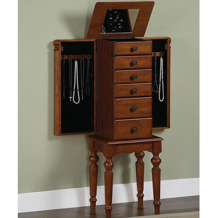 Shabby Chic Distressed Cherry-finish Jewelry Armoire