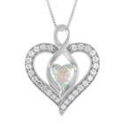 Womens Lab Created Multi Color Opal Sterling Silver Heart Pendant Necklace