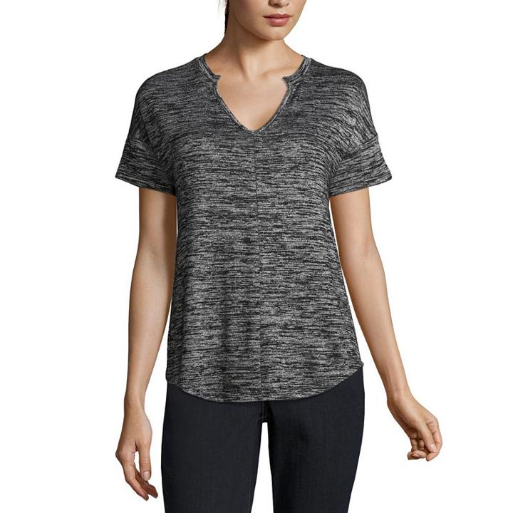 A.n.a Short Sleeve Notch Neck T-shirt - Plus