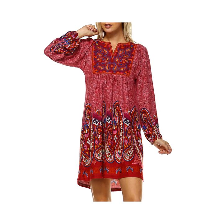 White Mark Apolline Long Sleeve Paisley Sheath Dress