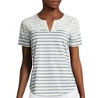 Liz Claiborne Short-sleeve Split Neck Lace Tee
