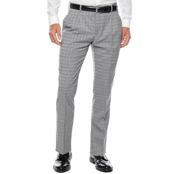 Wd. Ny Gray Plaid Flat-front Suit Pants - Slim Fit