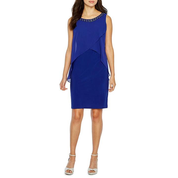 S.l. Fashions Sleeveless Beaded Neck Sheath Dress