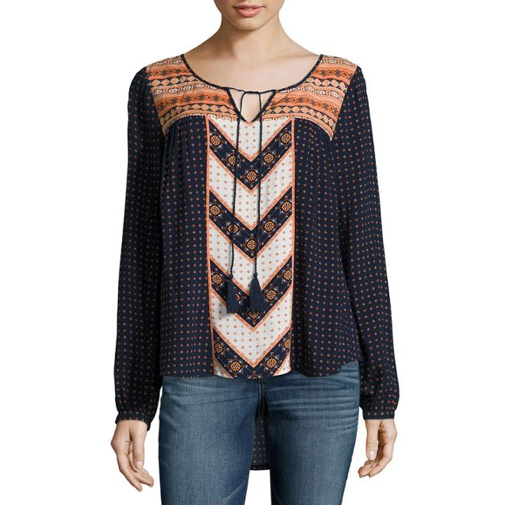 All @ Once Long Sleeve Printed Peasant Blouse