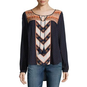 All @ Once Long Sleeve Printed Peasant Blouse