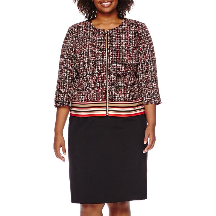 Isabella Long-sleeve Printed Zip-front Skirt Suit Set - Plus