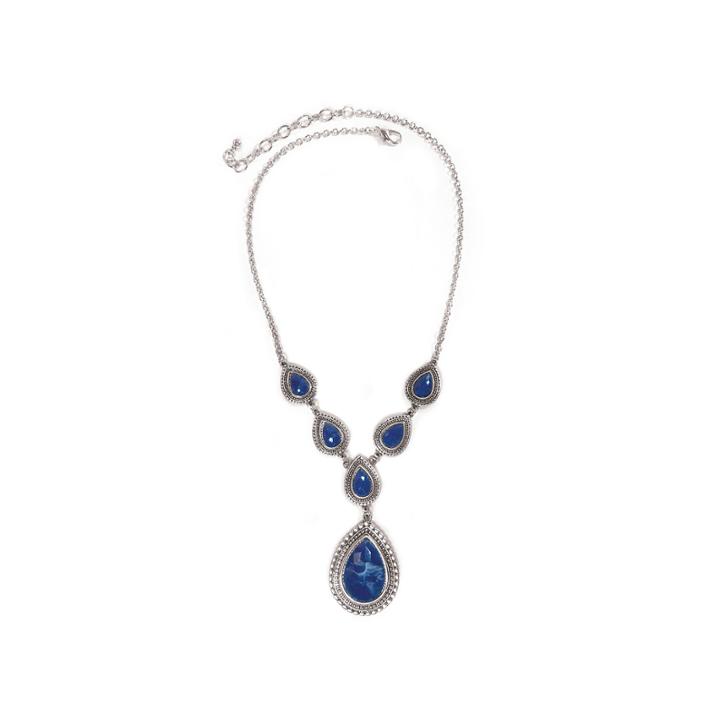 Studio By Carol Dauplaise Silver-tone Dark Blue Pear Y-necklace
