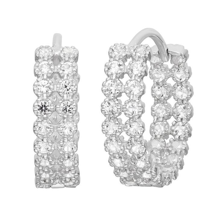 Lab Created White Sapphire Sterling Silver 15.7mm Hoop Earrings