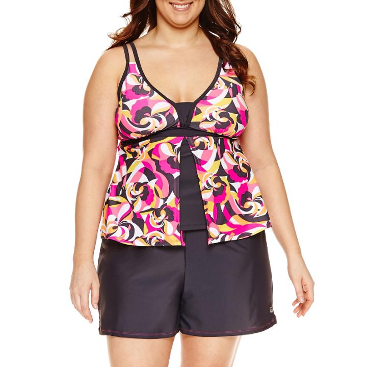 Free Country Geometric Flyaway Tankini Swimsuit Top-plus