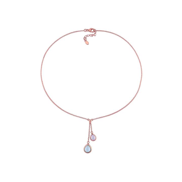 Pear-shaped Genuine Green And Pink Chalcedony Rose Gold Over Silver Dangle Necklace