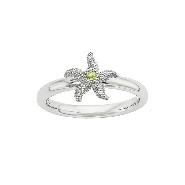 Sterling Silver Stackable Genuine Peridot Starfish Ring