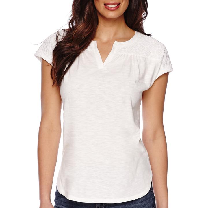 Liz Claiborne Short-sleeve Lace-yoke Tee