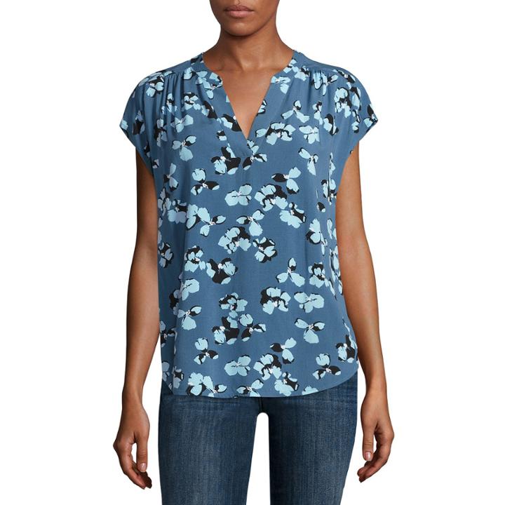 Liz Claiborne Short Sleeve Split Crew Neck Blouse