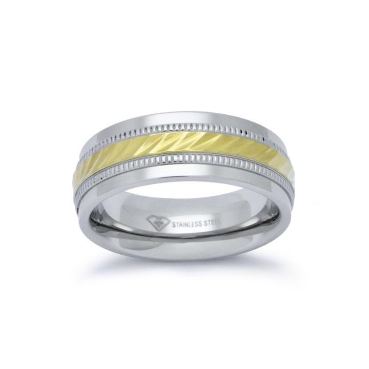 Personalized Mens 8mm Two-tone Stainless Steel Wedding Band