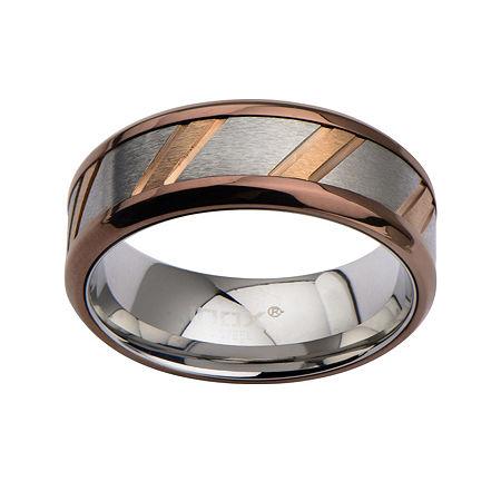 Mens Tri-tone Stainless Steel Diagonal-cut Band