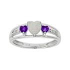 Lab-created Opal & Genuine Amethyst Heart-shaped Sterling Silver Ring