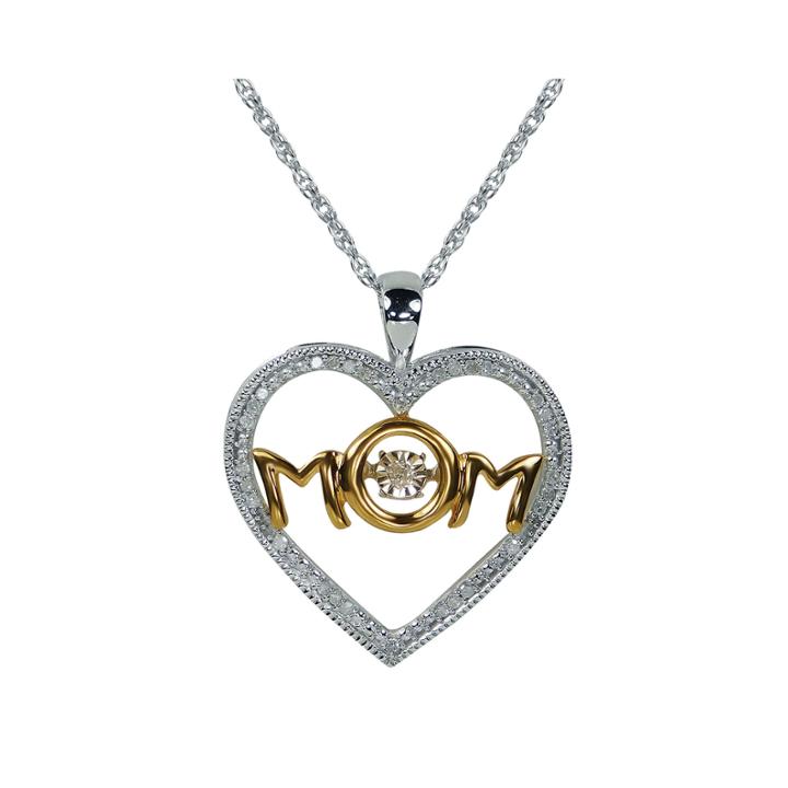 Love In Motion&trade; 1/10 Ct. T.w. Diamond Sterling Silver And 14k Yellow Gold Mom Pendant Necklace