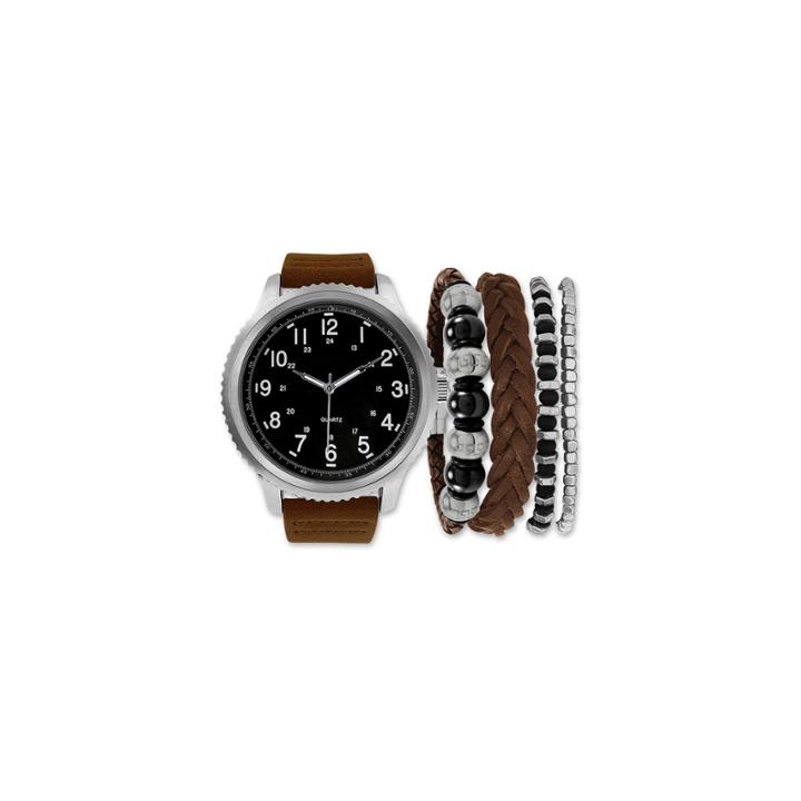 Mens Brown And Black Strap Watch And Bracelet Set Mst5220s100-050