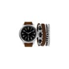 Mens Brown And Black Strap Watch And Bracelet Set Mst5220s100-050