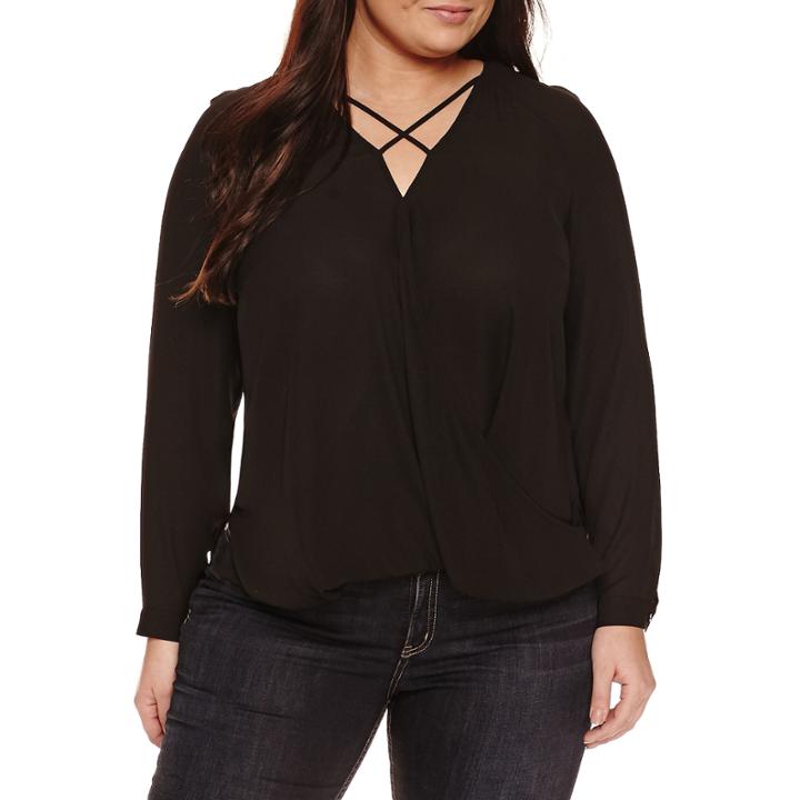 Belle + Sky Long Sleeve V Neck Blouse-plus