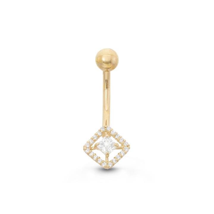 10k Yellow Gold Cubic Zirconia 9mm Square Belly Ring