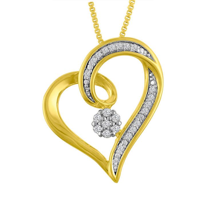 Diamond Blossom Womens 1/10 Ct. T.w. Genuine White Diamond Heart Pendant Necklace