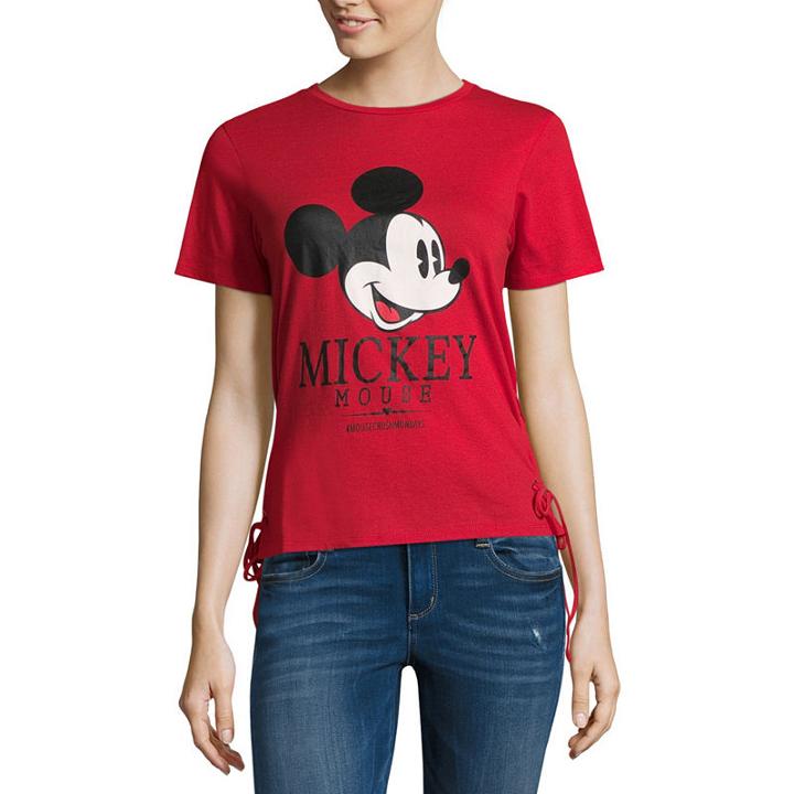 Short Sleeve Mickey Mouse Lace Up Side T-shirt