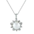 9.5-10mm Cultured Freshwater Pearl And Diamond Accent Sterling Silver Pendant