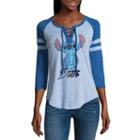 3/4 Sleeve V Neck Lilo & Stitch T-shirt-womens Juniors