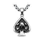 Mens Silver-tone And Black Oxidized Stainless Steel Skull Spade Pendant Necklace