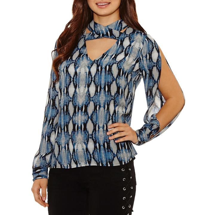 Bold Elements Cross Neck Long Sleeve Top
