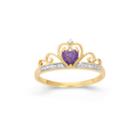 Simulated Heart-shaped Amethyst & Cubic Zirconia 18k Gold Over Silver Ring