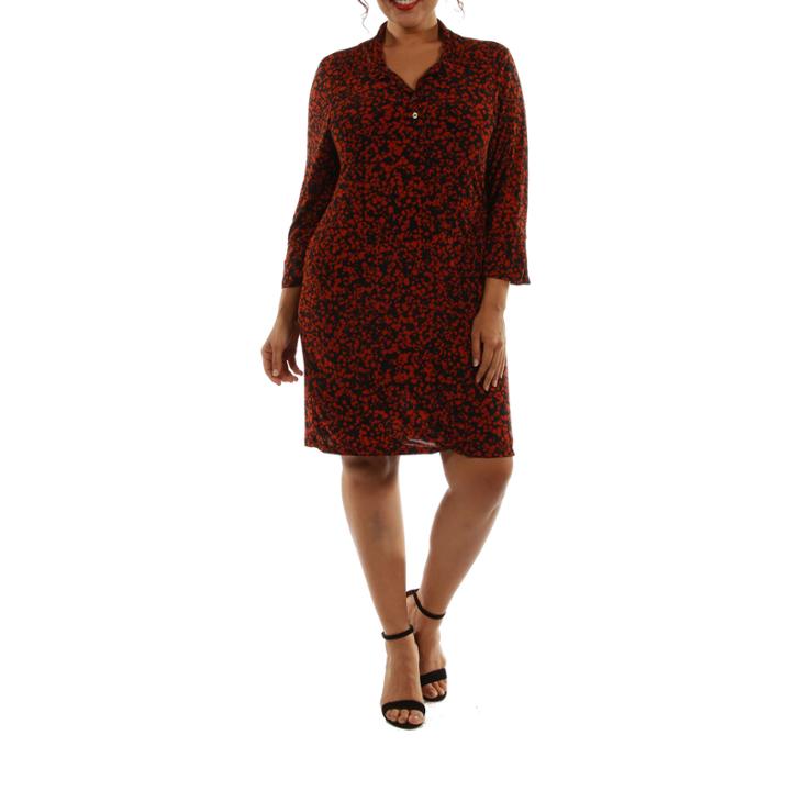 24/7 Comfort Apparel Black & Red Printed Shirt Dress-plus