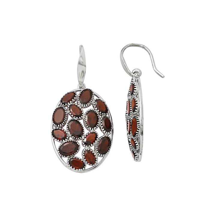 Genuine Red Garnet Sterling Silver Oval Drop Earrings