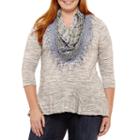 Unity World Wear 3/4 Sleeve Flounce Hem Knit Tee With Scarf - Plus