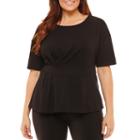 Worthington Elbow Sleeve Crew Neck Knit Blouse-plus