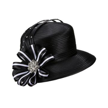 Giovanna Signature Women's Black & White Rhinestone-embellished Ribbon Hat