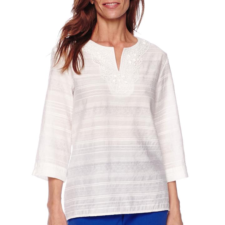 Alfred Dunner Tropical Punch 3/4-sleeve Lace-trim Tunic